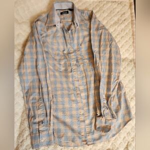 Izod Men's Casual Plaid Shirt - Blue and Tan